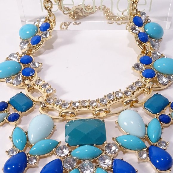 Nordstrom Lee by Lee Angel Turq and Gold Cabochon Statement Necklace NWT 115 - Picture 6 of 11